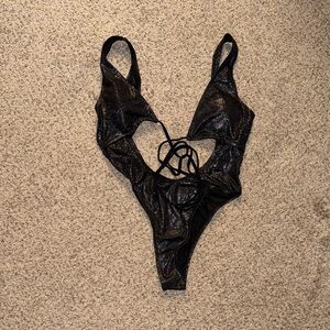 Black Shimmery Strappy One-Piece Swimsuit